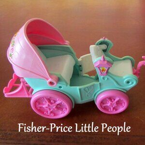 FISHER-PRICE LITTLE PEOPLE CARRIAGE ROYAL PRINCESS COACH, 2 SEATS, MOVABLE HOOD